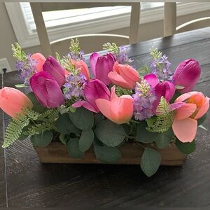 Wooden Tulip Arrangement in Wooden Box Planter